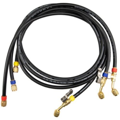 Main product image of 60" Low Loss Black Refrigerant Charging Hose w/ Shut-Off Valve, 1/4" x 1/4" SAE (Set of 3)