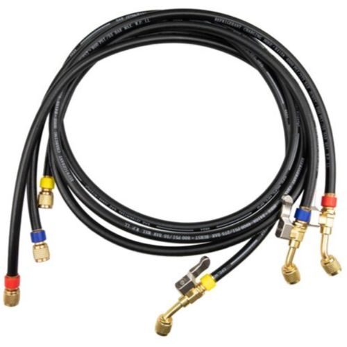 Main product image of 60" Low Loss Black Refrigerant Charging Hose w/ Shut-Off Valve, 1/4" x 5/16" SAE (Set of 3)