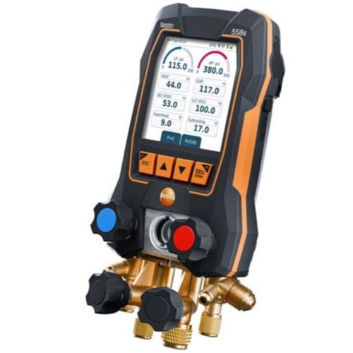 Main product image of 558s, Digital Manifold w/ 4-Way Valve Block, Intuitive Touchscreen, Wireless Temperature & Vacuum Probes, and 4-Hose Charging Set