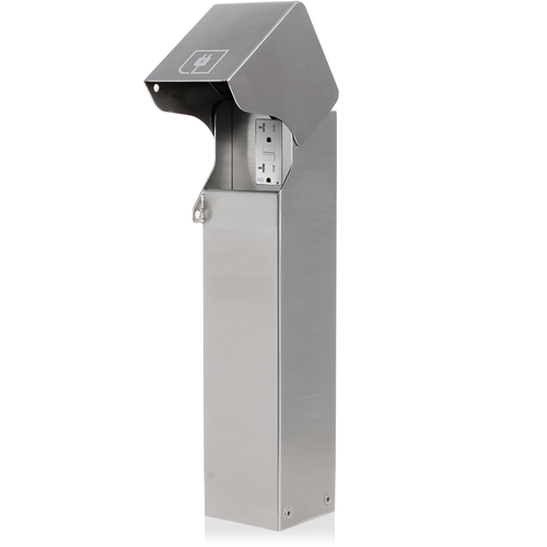Main product image of 1-Gang 18" Stainless Steel Power Pedestal Kit, Surface Mount Flush Hinged Top, Brushed