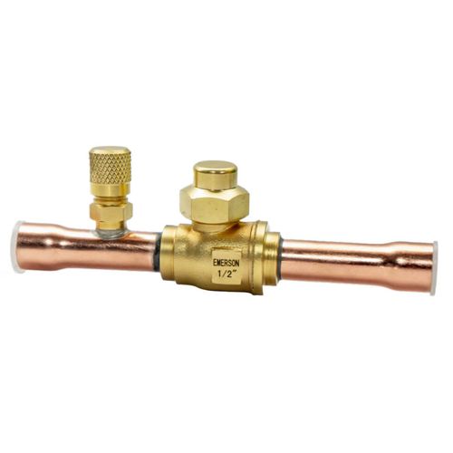 Main product image of 1/4" ODF BVSS Series Refrigeration Ball Valve w/ Access Valve, Brass Locking Seal Cap (R-410A)