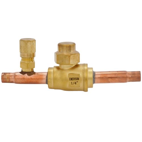 Main product image of 1/4" ODF BVSS Series Refrigeration Ball Valve w/ Access Valve, Brass Locking Seal Cap (R-410A)