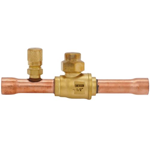 Main product image of 1/2" ODF BVSS Series Refrigeration Ball Valve w/ Access Valve, Brass Locking Seal Cap (R-410A)