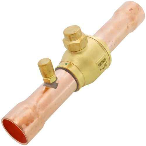 Main product image of 1-1/8" ODF BVSS Series Refrigeration Ball Valve w/ Access Valve, Brass Locking Seal Cap (R-410A)