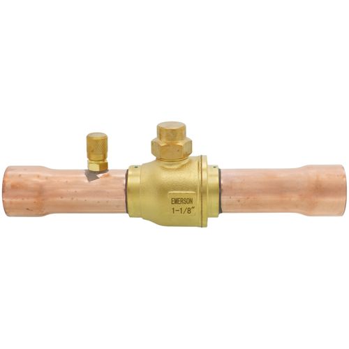 Main product image of 1-1/8" ODF BVSS Series Refrigeration Ball Valve w/ Access Valve, Brass Locking Seal Cap (R-410A)