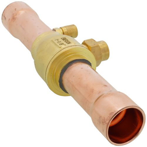 Main product image of 1-1/8" ODF BVSS Series Refrigeration Ball Valve w/ Access Valve, Brass Locking Seal Cap (R-410A)