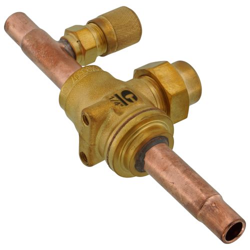 Main product image of 1/4" ODF BVSS-014T Refrigeration Ball Valve w/ Access Valve, Brass Locking Seal Cap, Thread Holes