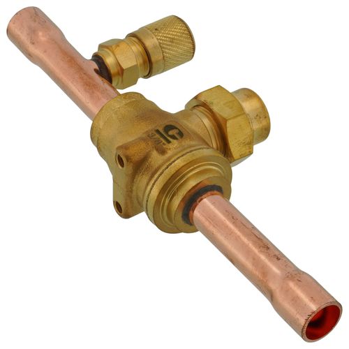 Main product image of 3/8" ODF BVSS-038T Refrigeration Ball Valve w/ Access Valve, Brass Locking Seal Cap