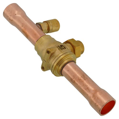Main product image of 5/8" ODF BVSS-058T Refrigeration Ball Valve w/ Access Valve, Brass Locking Seal Cap, Thread Holes