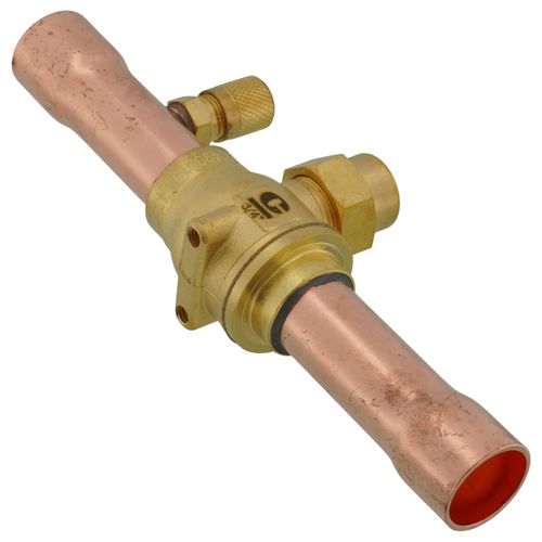 Main product image of 3/4" ODF BVSS-034T Refrigeration Ball Valve w/ Access Valve, Brass Locking Seal Cap, Thread Holes