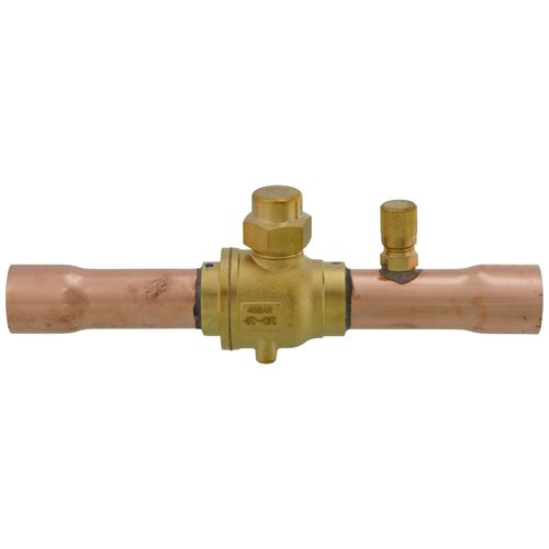 Main product image of 7/8" ODF BVSS-078T Refrigeration Ball Valve w/ Access Valve, Brass Locking Seal Cap, Thread Holes