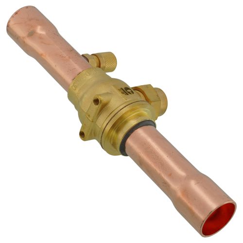 Main product image of 7/8" ODF BVSS-078T Refrigeration Ball Valve w/ Access Valve, Brass Locking Seal Cap, Thread Holes