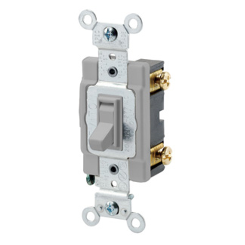 Main product image of 20A, 120/277V Toggle Framed Single-pole AC Quiet Switch, Commercial Spec Grade, Grounding, Side Wired, (Gray)