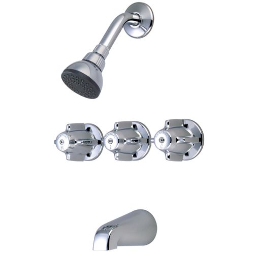 Main product image of 1/2" FNPT IPS & Slip-on Combo Tub Spout, 8" Centers, Three Canopy Handle Tub & Shower Set