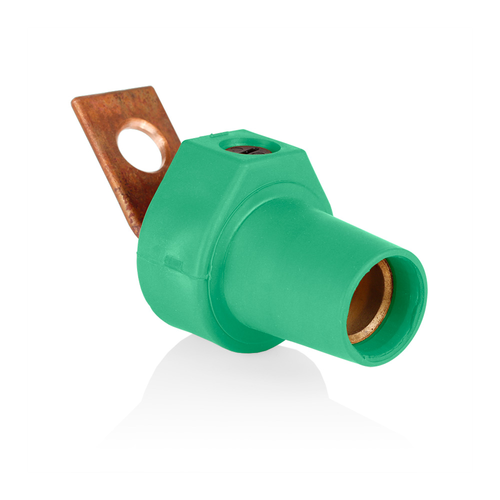 Main product image of 16 Series Taper Nose Single Pole Cam Type Female Terminal Connector, Bus Bar Mount, Angle, #2, 4/0 AWG, 400A Max (Green)