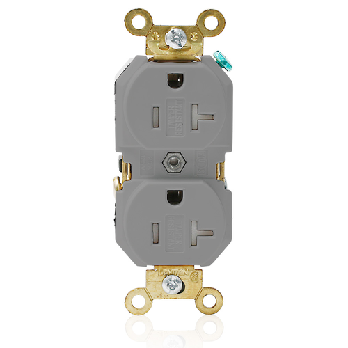 Main product image of Duplex Receptacle Outlet, Extra  Tamper-Resistant, Smooth Face, 20A, 125V Back or Side Wire, NEMA 5-20R, 2-Pole, 3-Wire, Self-Grounding, Gray