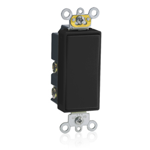 Main product image of 15A, 120/277v, Decora Plus Rocker 2-throw Ctr-off Mom. Contact 1-pole AC Quiet Switch (Black)