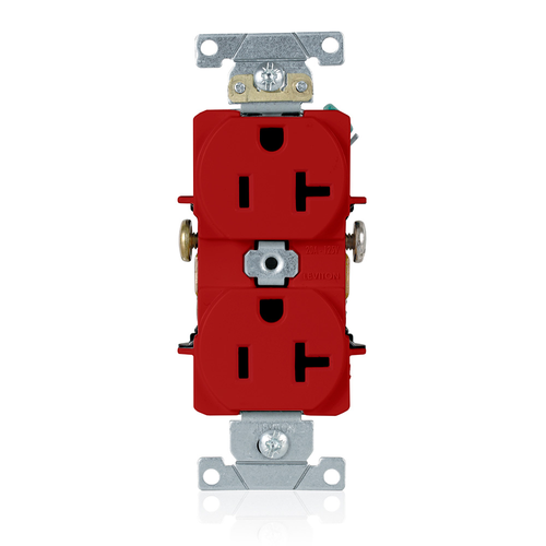 Main product image of Duplex Receptacle Outlet,  Smooth Face, 20A, 125V Side Wire,NEMA 5-20R, 2-Pole, 3-Wire, Self-Grounding, Red