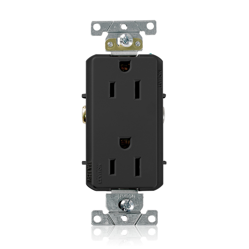 Main product image of 15A Decora Plus Duplex Receptacle/outlet, Self-grounding, Side Wire (Black)