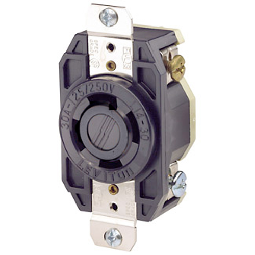 Main product image of 30A, 125/250V NEMA L14-30R, 3P, 4W, Flush Mtg Locking Receptacle, Grounding, All Black (Black)