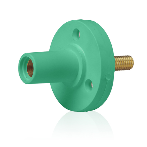 Main product image of 15 Series Cam-Type Female Panel Mount Receptacle, 0.75" Threaded Stud Termination, 90-Degree, #8, #2 AWG, 150A Max, Type 3R When Mated (Green)
