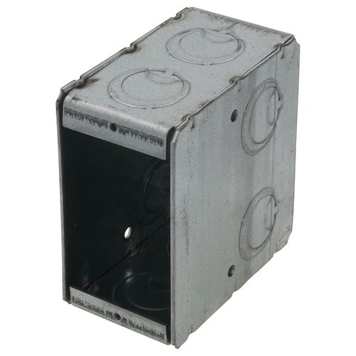 Main product image of 3-3/4" L x 1-7/8" W x 3-1/2" D 1-Gang Masonry Steel Box w/ 1/2" & 3/4" Concentric Knockouts