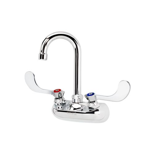 Main product image of Silver Series 4" Center Wall Mount Kitchen Faucet w/ 3-1/2" Wide Gooseneck Spout and Wrist Blade Handles, 10-400L-W
