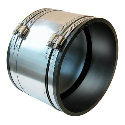Main product image of 4" x 4" WC Strong Back Coupling (West Coast Clay to Cast Iron, PVC, Steel, Lead)