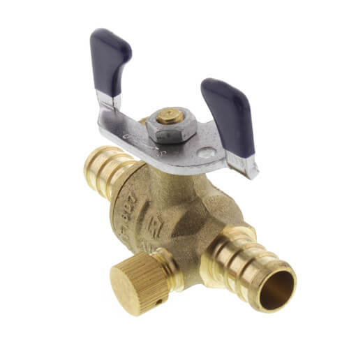 Main product image of T-2007NL 1/2" PEX DZR Brass Full Port Ball Valve w/ Drain & Tee Handle