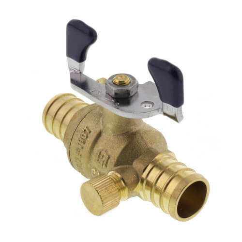 Main product image of T-2007NL 3/4" PEX DZR Brass Full Port Ball Valve w/ Drain & Tee Handle
