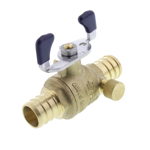 Main product image of T-2007NL 3/4" PEX DZR Brass Full Port Ball Valve w/ Drain & Tee Handle