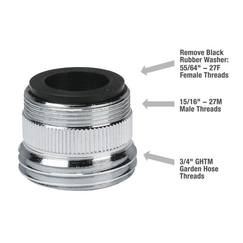 Main product image of 15/16”- 27M x 55/64”- 27F x 3/4” Male Garden Hose Adapter (Chrome)