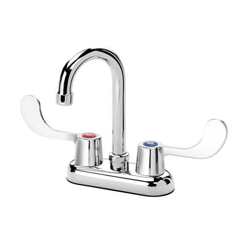 Main product image of Silver Series 4" Center Deck Mount Kitchen Faucet w/ 3-1/2" Wide Gooseneck Spout & Vandal Resistant Wrist Blades Handles, 11-400L-W