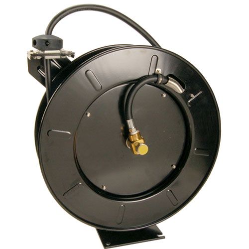 Main product image of Hose Reel, Open, Powder Coated Steel, 50' x 3/8" Id Hose With Spray Valve Equip, 5HR-242-01