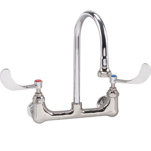 Main product image of Wall Mount Faucet, 8" Centers, S/r Gooseneck w/ 2.2 Gpm Rosespray, 4" Wrist Handles, B-0350-04