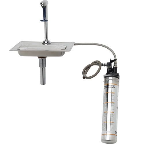 Main product image of Water Station w/ 8" Pedestal Type Glass Filler, Drip Pan, Drain & Water Filtration Kit, B-1230-WFK