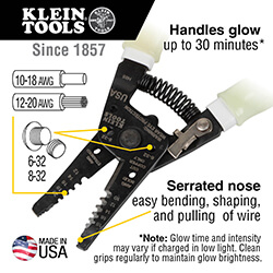 Klein-Kurve High-Visibility Wire Stripper/Cutter (Solid 10-18, Stranded 12-20)