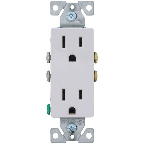 Main product image of Residential Grade Decorator Duplex Receptacle, 15A, 2P, 3W, NEMA  5-15R - White (125V)