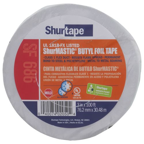 Main product image of SF 686 ShurMASTIC Silver Printed Indoor/Outdoor Roll Mastic Foil Tape (3" x 100')