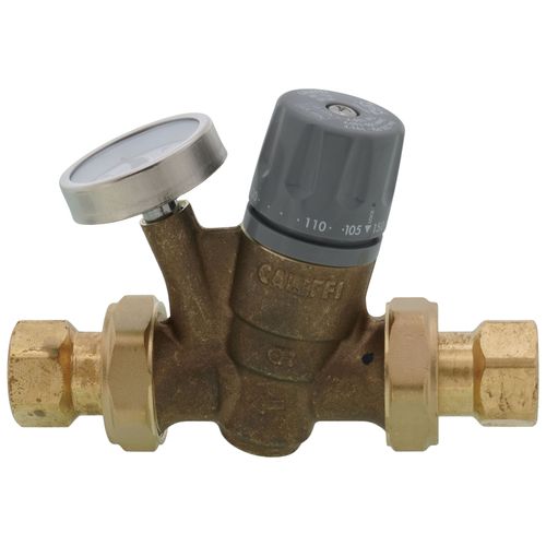 Main product image of 1/2" FNPT ThermoSetter Adjustable Thermal Balancing Valve w/ Check Valve & Temperature Gauge