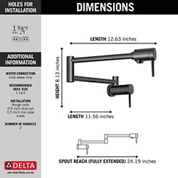 Main product image of Contemporary Wall Mount Pot Filler (Matte Black), 1165LF-BL