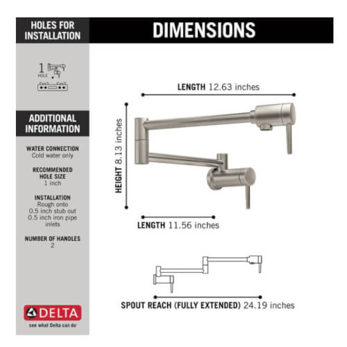 Main product image of Contemporary Wall Mount Pot Filler (Stainless Steel), 1165LF-SS