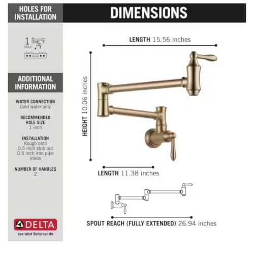 1177LFCZ Delta 1177LFCZ Traditional Wall Mount Pot Filler