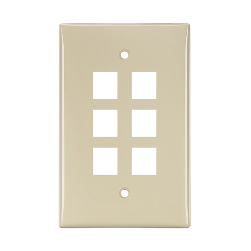 Main product image of Midsize Single-Gang Quickport, Wallplate, 6-port (Ivory)