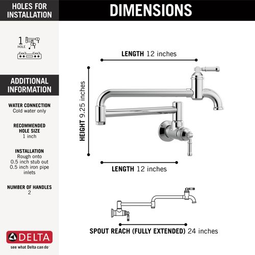 Main product image of Broderick Wall Mount Pot Filler (Chrome), 1190LFL