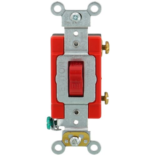 Main product image of 20A, 120/277V Toggle Single-pole AC Quiet Switch, Extra Heavy Duty Spec Grade, Self Grounding, Back & Side Wired (Red)