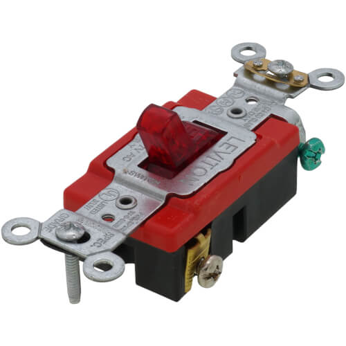 Main product image of Single-Pole, LIT WHEN ON Pilot Light Toggle Switch, 20A - Red (120V)