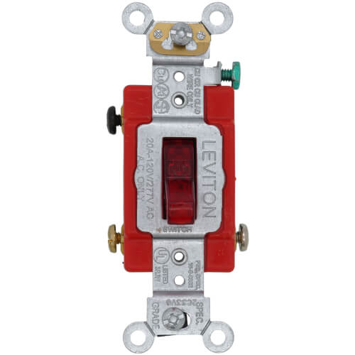 Main product image of Single-Pole, LIT WHEN ON Pilot Light Toggle Switch, 20A - Red (120V)