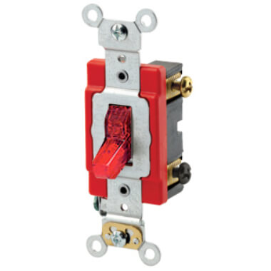 Main product image of Double-Pole Self Grounding, Pilot Light Toggle Switch, Back & Side Wired, Industrial Grade - Red (120V)