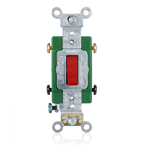 Main product image of 30A, 120/277V Toggle Double-pole AC Quiet Switch, Self Grounding, Back & Side Wired (Red)